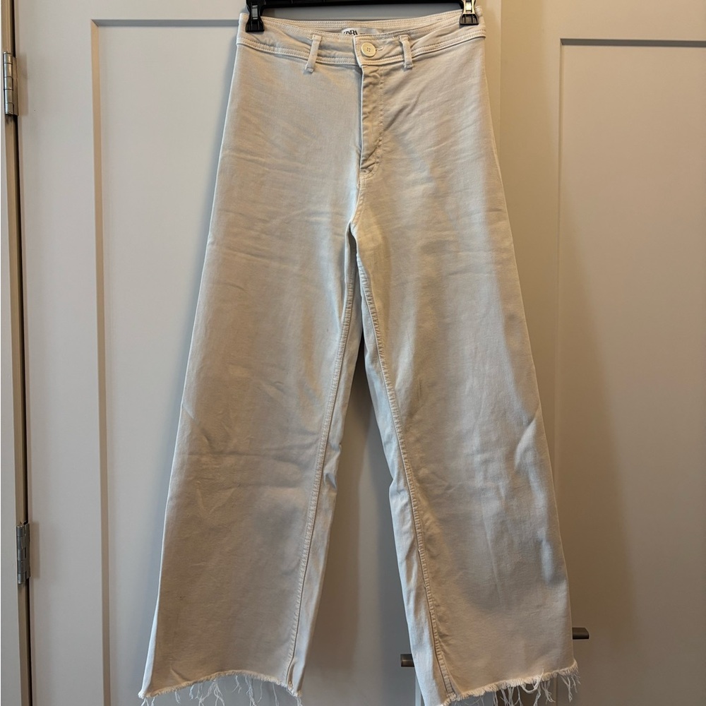 Zara Cream Marine Straight Wide-Leg Jeans